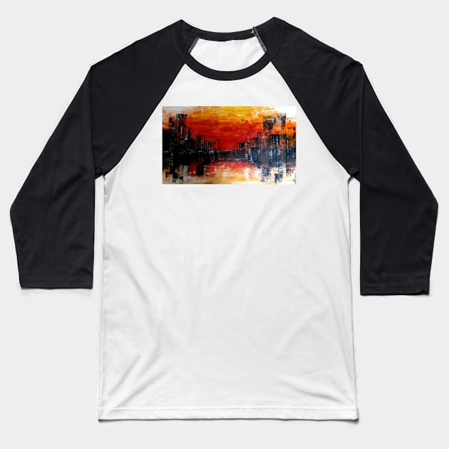 Semi abstract sea scape, sunset at sea city scape Baseball T-Shirt by SunilAngra